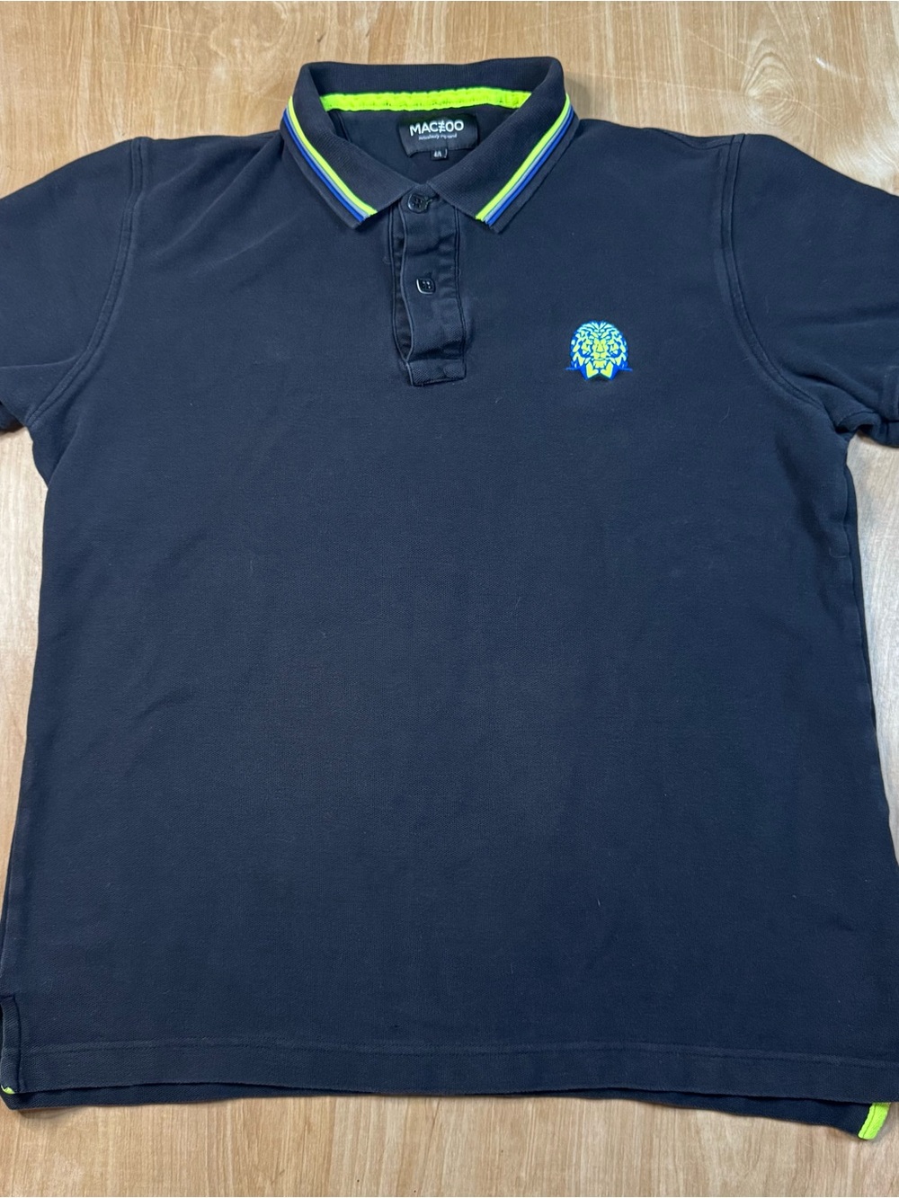 Maczoo Mens Black Solid Lion Logo Short Sleeve Golf Polo Shirt Size Large